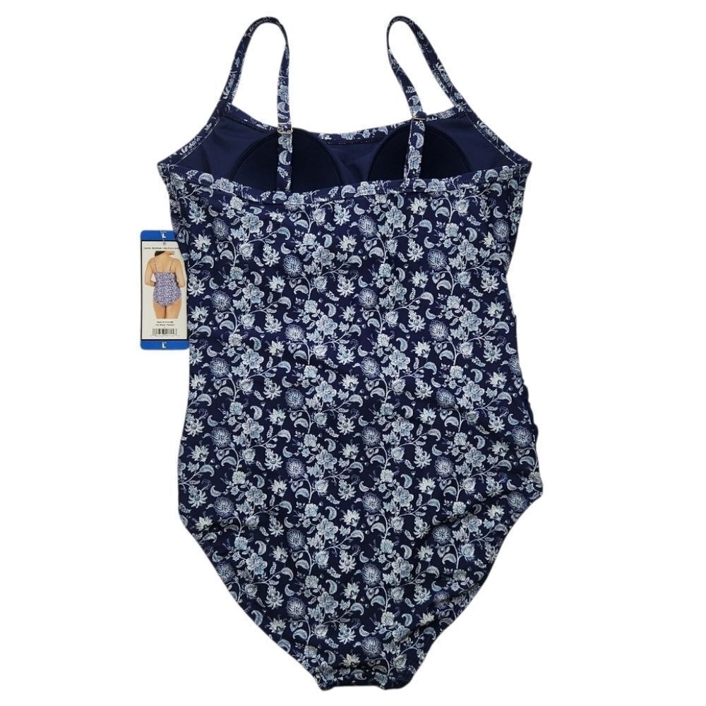 New! Carole Hochman Women Swimsuit Tie Waist Paisley Lined Blue White Large - Picture 3 of 13